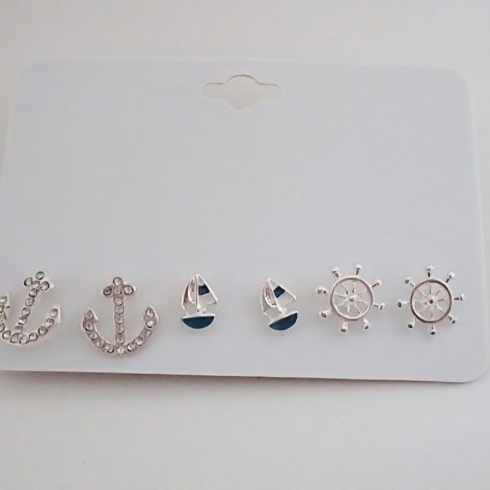 Nautical Themed Earrings Set - Silver and Blue